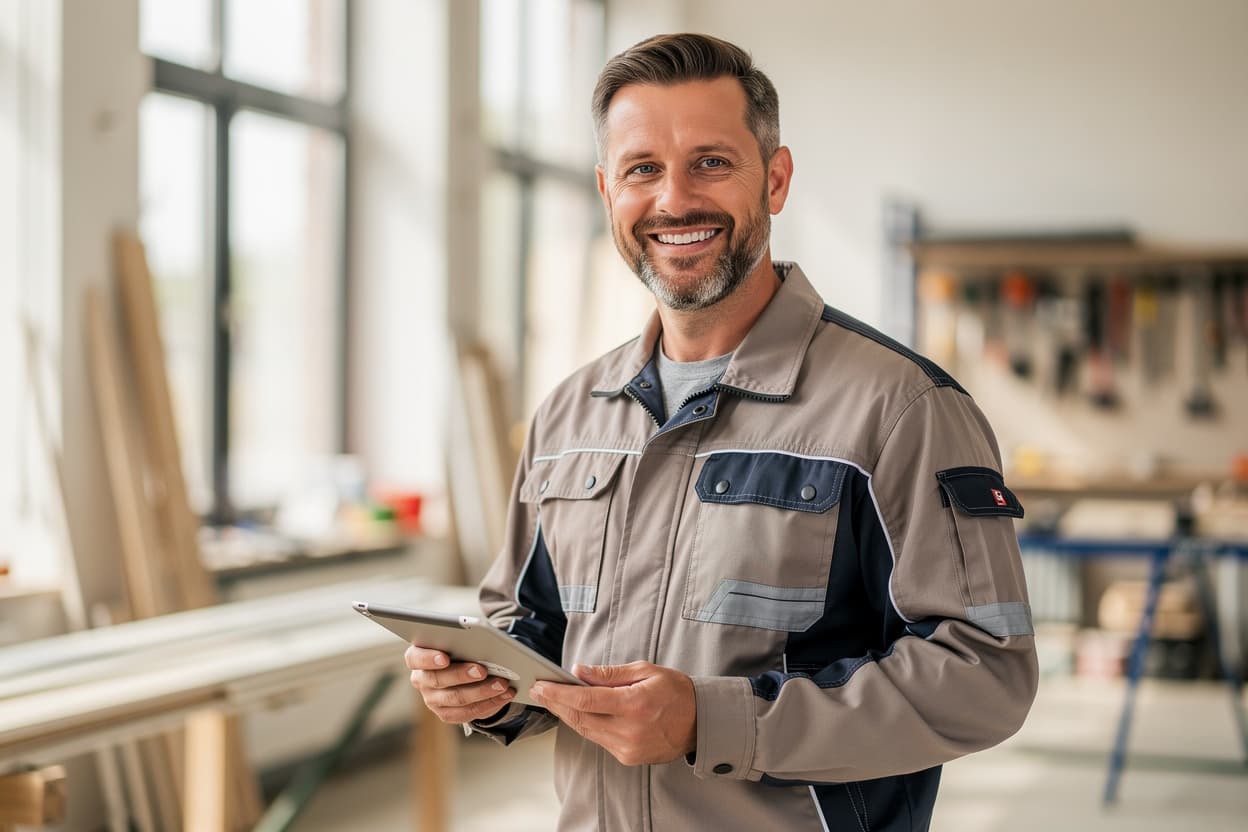 Handwerker mit Werkmind auf der Baustelle
